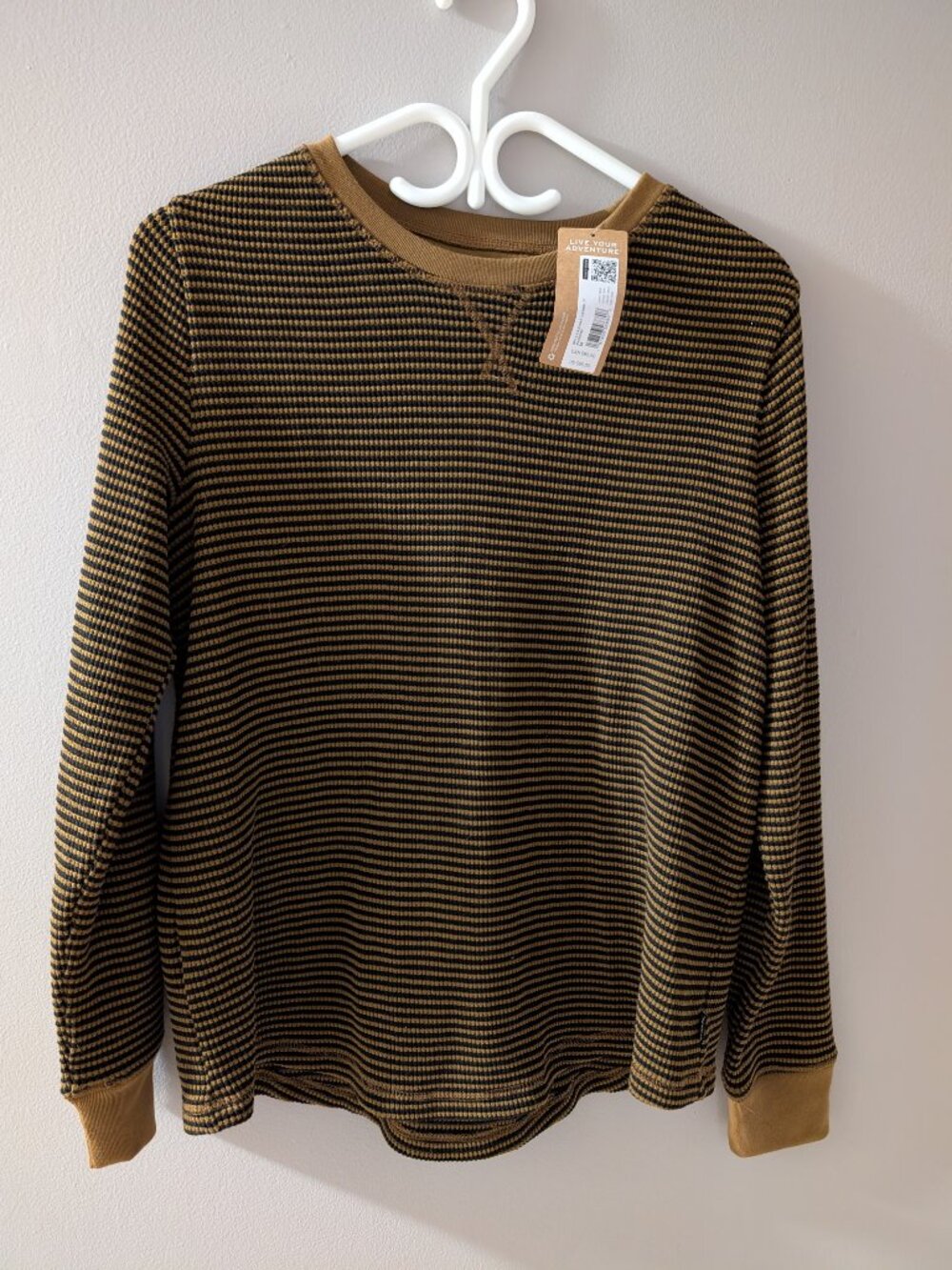 Eddie Bauer Everyday Thermal Striped Waffle Knit Top Amber Bronze M NWT